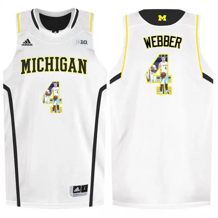 Michigan Wolverines Men's Chris Webber #4 Player Pictorial Tank Top White College Basketball Jersey 2415KYZP6