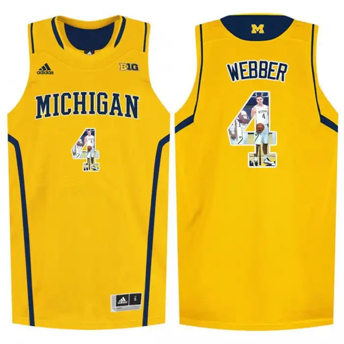 Michigan Wolverines Men's Chris Webber #4 Player Pictorial Tank Top Yellow College Basketball Jersey 2415WTWZ8