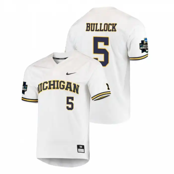 Michigan Wolverines Men's Christan Bullock #5 World Series 2019 White College Baseball Jersey 2415ROAL0