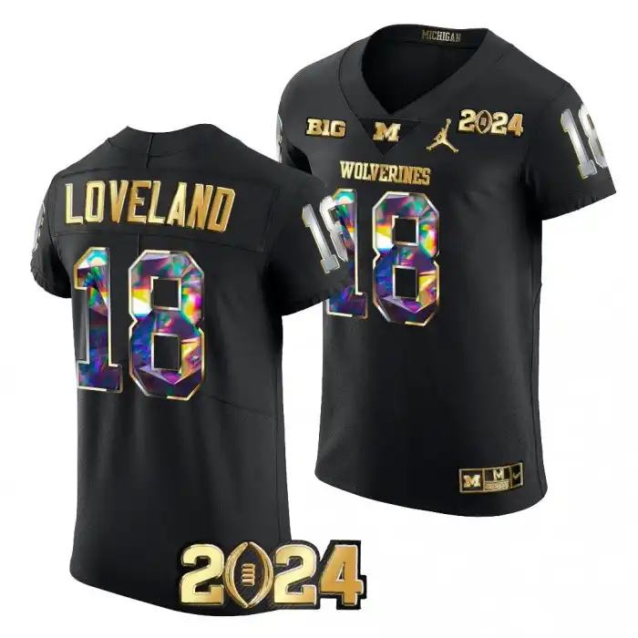 Michigan Wolverines Men's Colston Loveland #18 Black Golden Diamond CFBPlayoff 2023 National Champions College Football Jersey 2415YJIU6