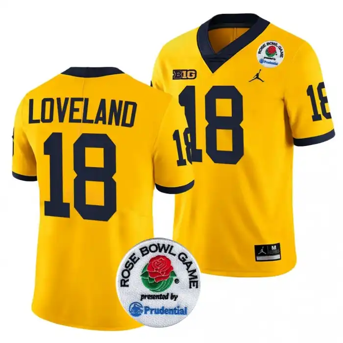 Michigan Wolverines Men's Colston Loveland #18 Maize 2024 Rose Bowl Playoff College Football Jersey 2415MHII5