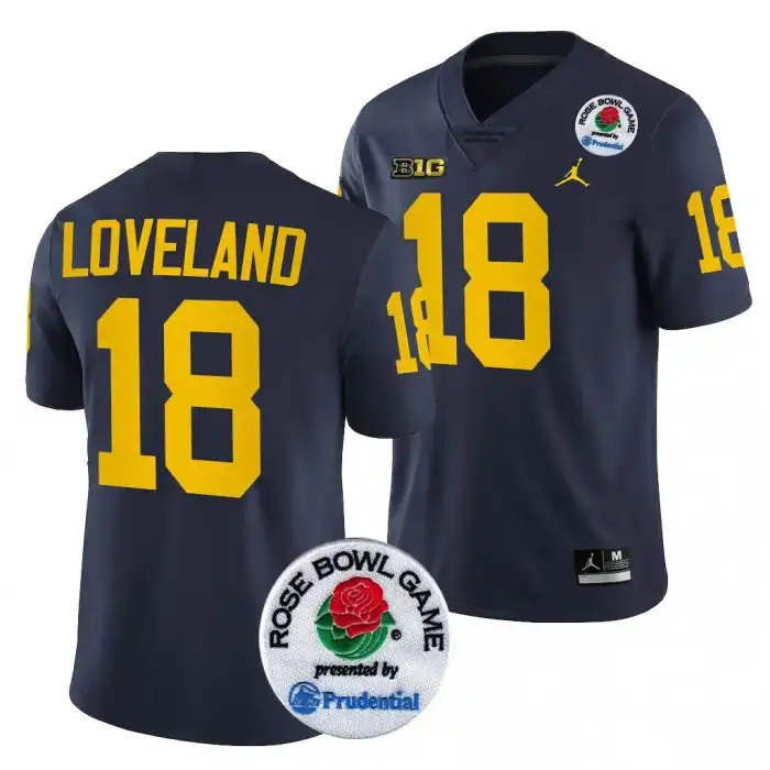 Michigan Wolverines Men's Colston Loveland #18 Navy 2024 Rose Bowl Playoff College Football Jersey 2415KVSY7