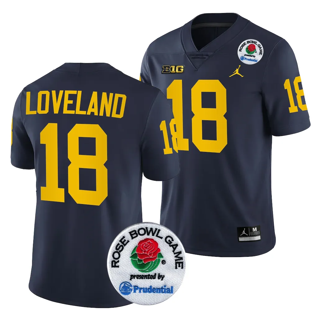 Michigan Wolverines Men's Colston Loveland #18 Navy 2024 Rose Bowl Playoff College Football Jersey 2415PCOM6