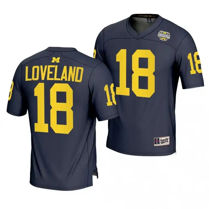 Michigan Wolverines Men's Colston Loveland #18 Navy CFBPlayoff 2023 National Champions Lightweight Fashion College Football Jersey 2415NDAM1