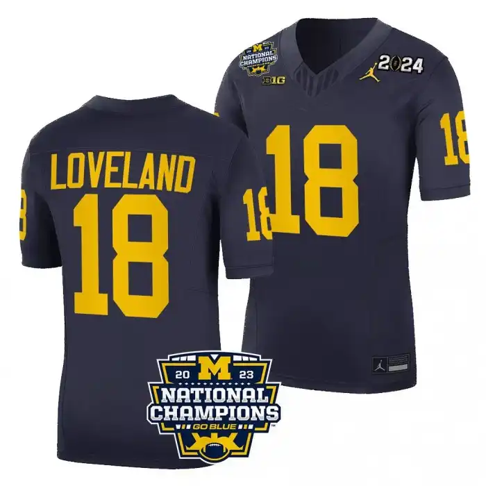 Michigan Wolverines Men's Colston Loveland #18 Navy CFBPlayoff 2023 National Champions Limited FUSE College Football Jersey 2415GQCE0