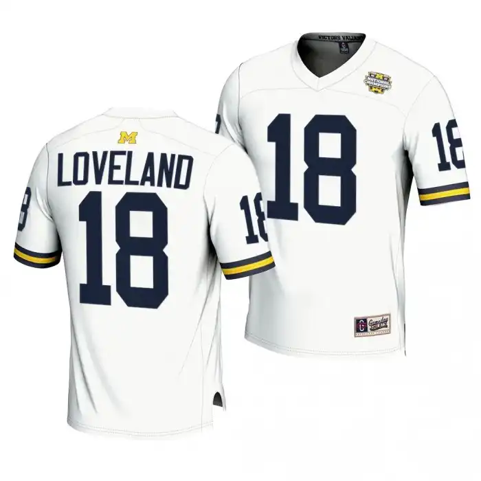 Michigan Wolverines Men's Colston Loveland #18 White CFBPlayoff 2023 National Champions Lightweight Fashion College Football Jersey 2415PICM6