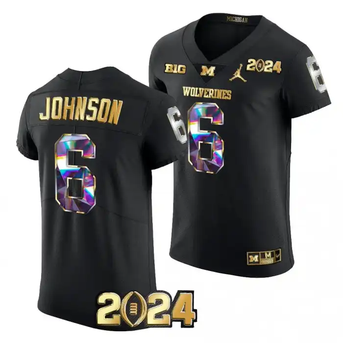 Michigan Wolverines Men's Cornelius Johnson #6 Black Golden Diamond CFBPlayoff 2023 National Champions College Football Jersey 2415FVGS8