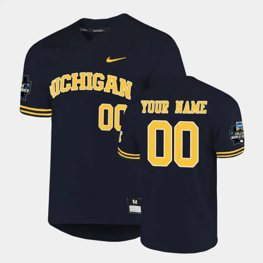 Michigan Wolverines Men's Custom #00 2019 Navy World Series College Baseball Jersey 2415BVYO0