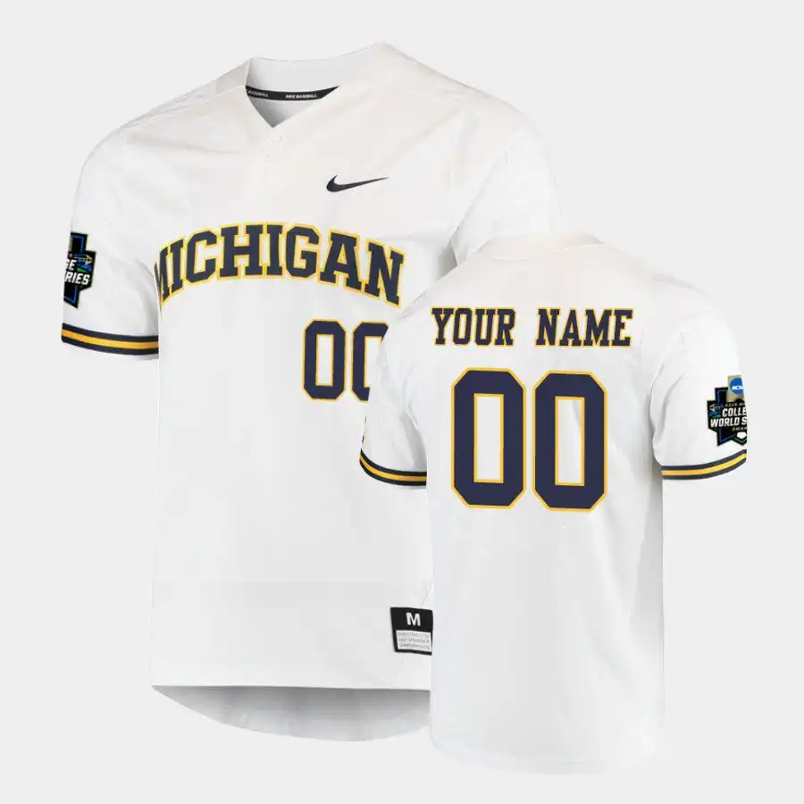 Michigan Wolverines Men's Custom #00 2019 White World Series College Baseball Jersey 2415TEJZ4