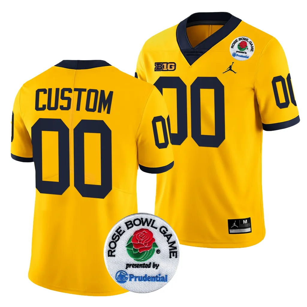 Michigan Wolverines Men's Custom #00 Maize 2024 Rose Bowl Playoff College Football Jersey 2415NYKH4