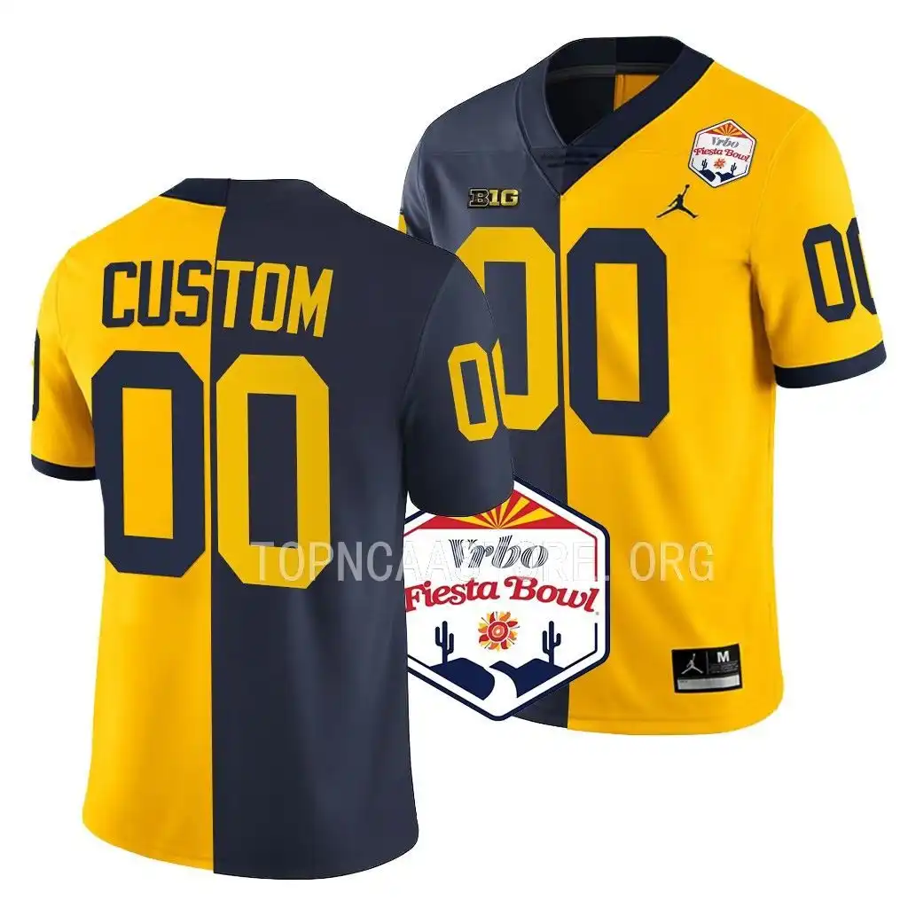 Michigan Wolverines Men's Custom #00 Navy 2022 Fiesta Bowl Split Maize College Football Jersey 2415CVKM4