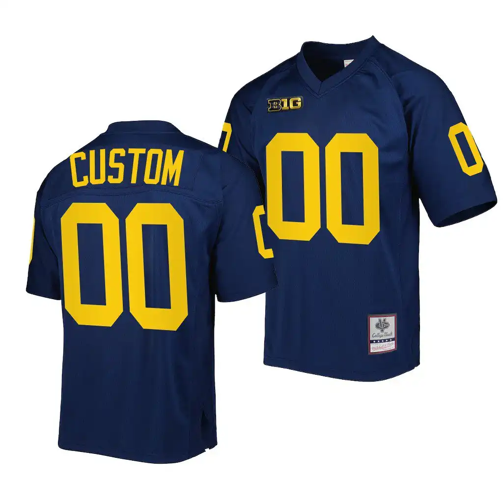 Michigan Wolverines Men's Custom #00 Navy Authentic Shirt Mitchell Ness College Football Jersey 2415LFQY8