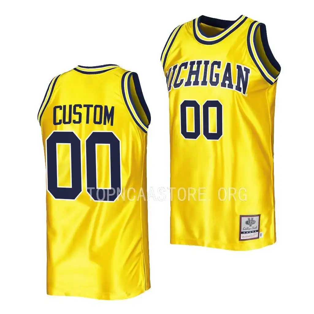 Michigan Wolverines Men's Custom #00 Vault Maize Mitchell & Ness College Football Jersey 2415MKQS7