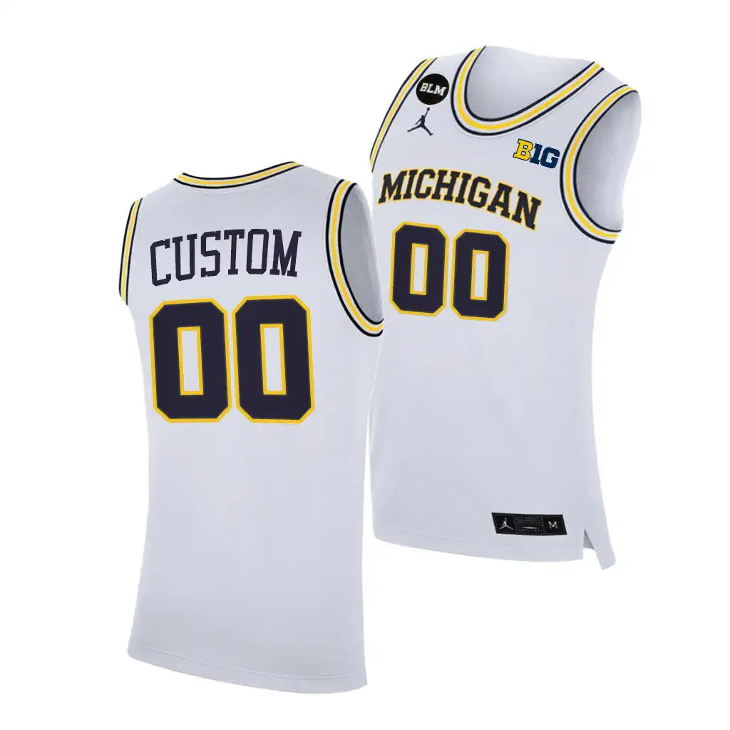 Michigan Wolverines Men's Custom #00 White 2021 Big Ten Regular Season Champions March Madness Blm College Football Jersey 2415UITQ4