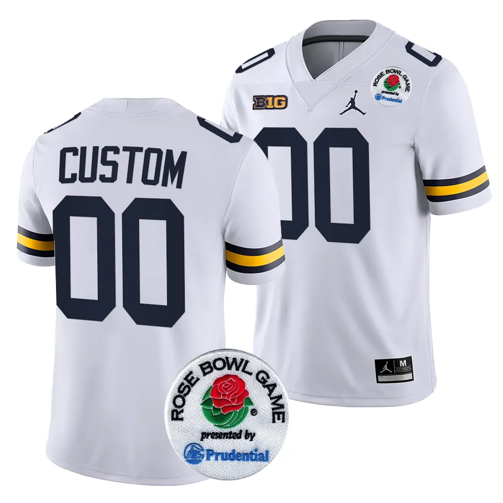 Michigan Wolverines Men's Custom #00 White 2024 Rose Bowl Playoff College Football Jersey 2415ANAU0