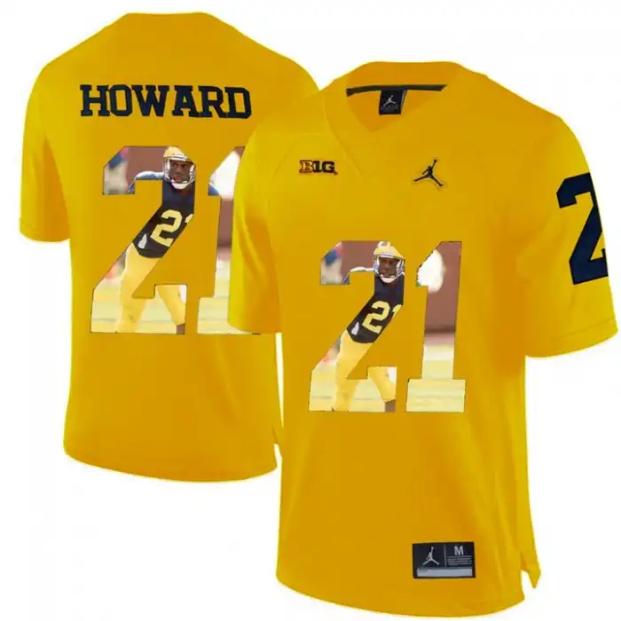 Michigan Wolverines Men's Desmond Howard #21 Printing Player Portrait Yellow Premier College Football Jersey 2415NUEG1