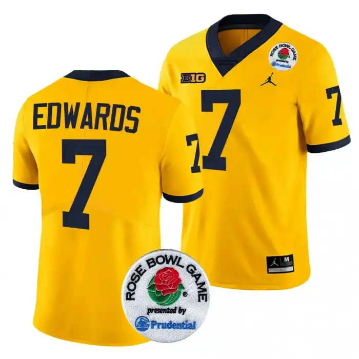 Michigan Wolverines Men's Donovan Edwards #7 Maize 2024 Rose Bowl Playoff College Football Jersey 2415DOPE8