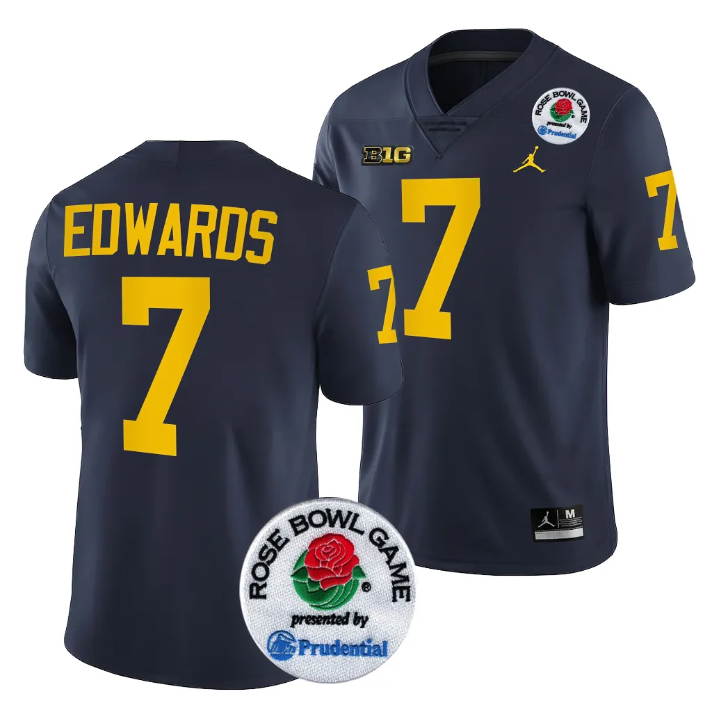 Michigan Wolverines Men's Donovan Edwards #7 Navy 2024 Rose Bowl Playoff College Football Jersey 2415IXHX3