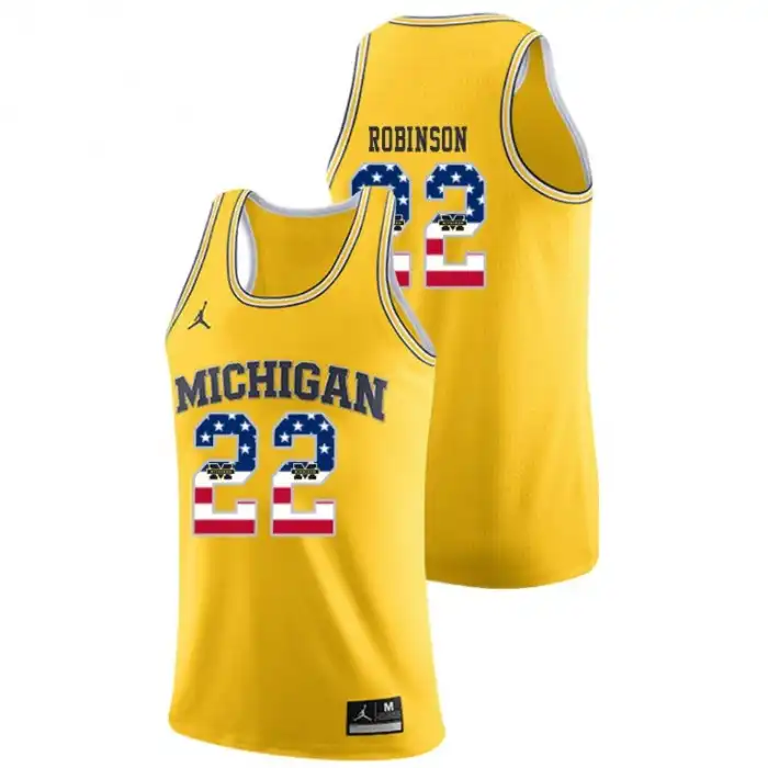 Michigan Wolverines Men's Duncan Robinson #22 USA Flag Yellow College Basketball Jersey 2415KWNE0