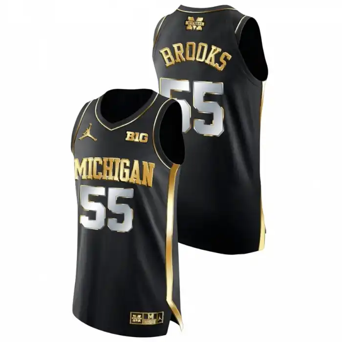 Michigan Wolverines Men's Eli Brooks #55 Black Golden Edition College Basketball Jersey 2415WTUF2