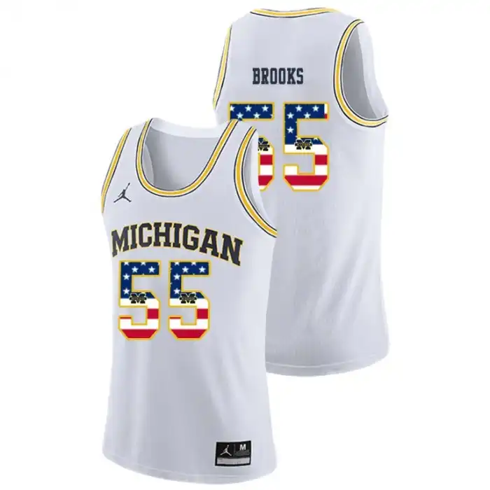 Michigan Wolverines Men's Eli Brooks #55 USA Flag White College Basketball Jersey 2415USDV3