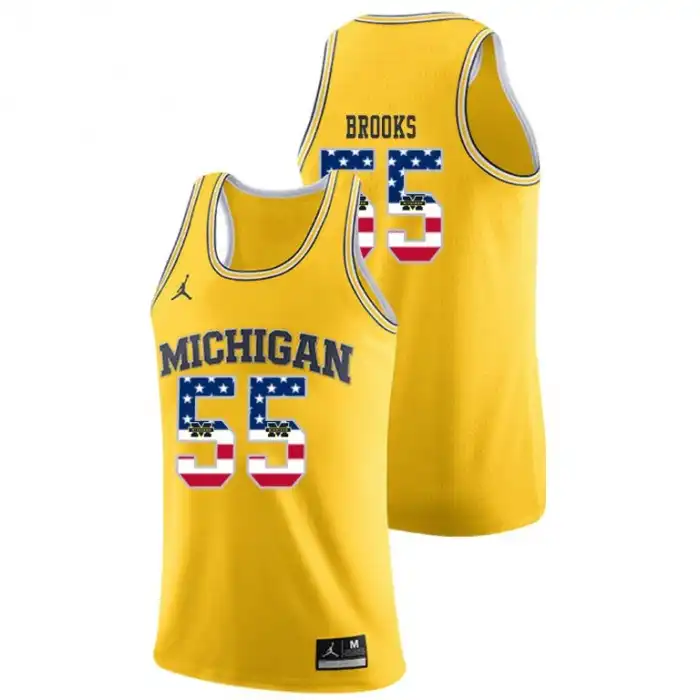 Michigan Wolverines Men's Eli Brooks #55 USA Flag Yellow College Basketball Jersey 2415RBER6