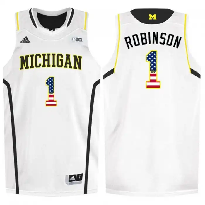 Michigan Wolverines Men's Glenn Robinson III #1 National Flag White College Basketball Jersey 2415EZRY2