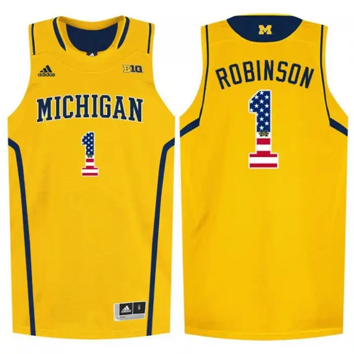 Michigan Wolverines Men's Glenn Robinson III #1 National Flag Yellow College Basketball Jersey 2415KWZK5