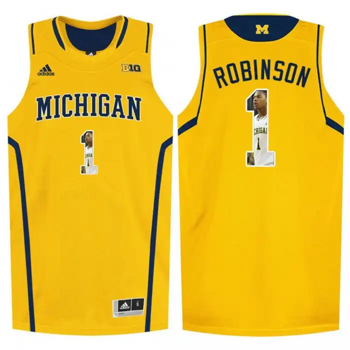 Michigan Wolverines Men's Glenn Robinson III #1 Player Pictorial Tank Top Yellow College Basketball Jersey 2415IACG2