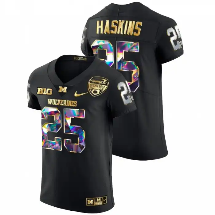 Michigan Wolverines Men's Hassan Haskins #25 Black Golden Diamond Edition 2021 Orange Bowl College Football Jersey 2415WUMM5