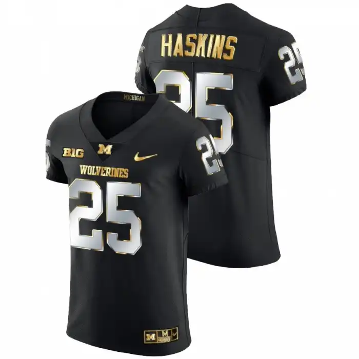 Michigan Wolverines Men's Hassan Haskins #25 Black Golden Edition Elite 2021-22 College Football Jersey 2415YNRD6