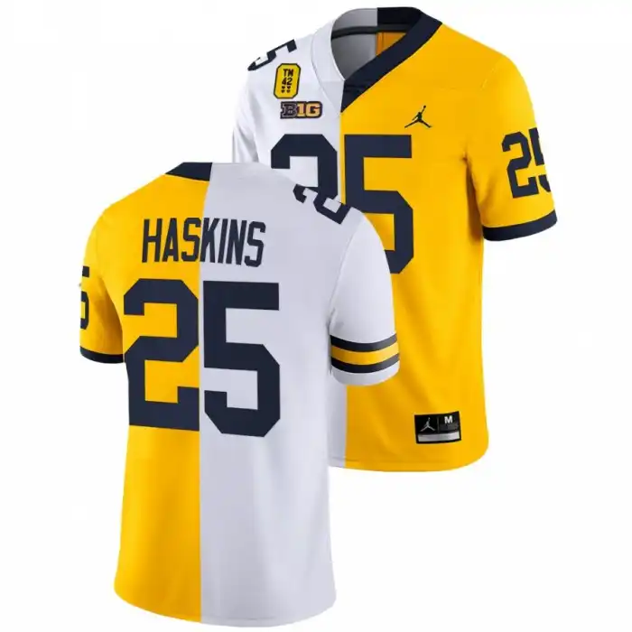 Michigan Wolverines Men's Hassan Haskins #25 Limited Split White Edition TM 42 Patch Maize College Football Jersey 2415VLFN0