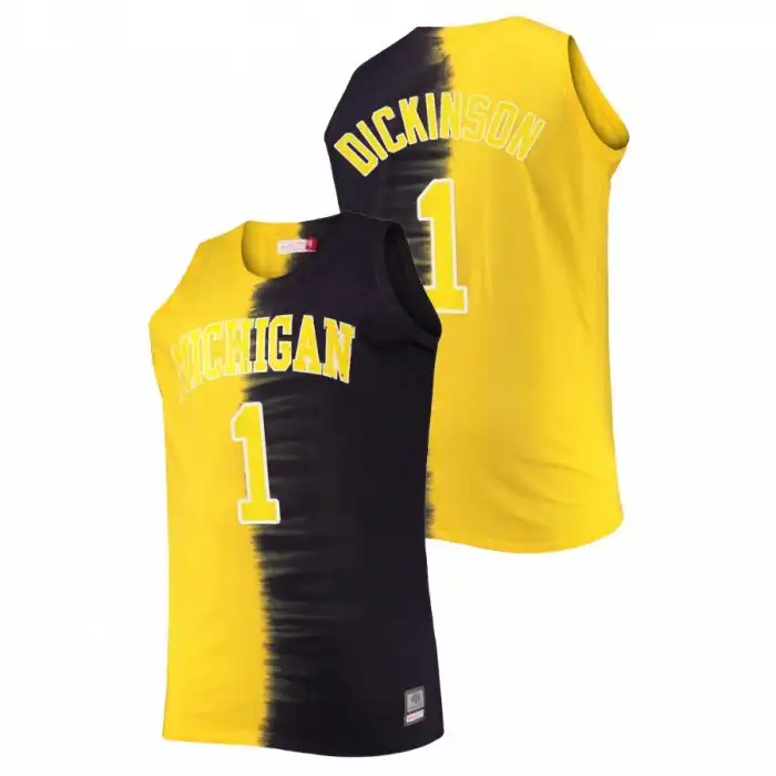 Michigan Wolverines Men's Hunter Dickinson #1 Maize Navy Color Crash Classic Tie-Dye College Football Jersey 2415RSLL4