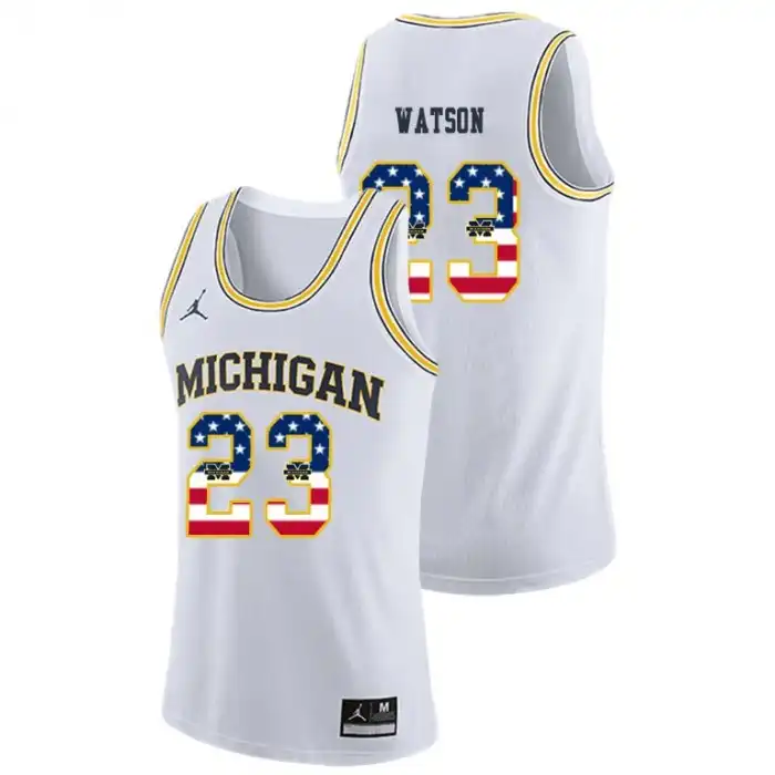 Michigan Wolverines Men's Ibi Watson #23 USA Flag White College Basketball Jersey 2415FMOD7