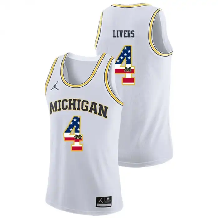 Michigan Wolverines Men's Isaiah Livers #4 USA Flag White College Basketball Jersey 2415DAQH3