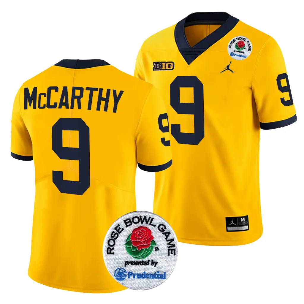 Michigan Wolverines Men's J.J. McCarthy #9 Maize 2024 Rose Bowl Playoff College Football Jersey 2415RFXR7