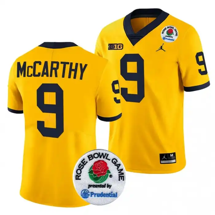 Michigan Wolverines Men's J.J. McCarthy #9 Maize 2024 Rose Bowl Playoff College Football Jersey 2415WMBP5