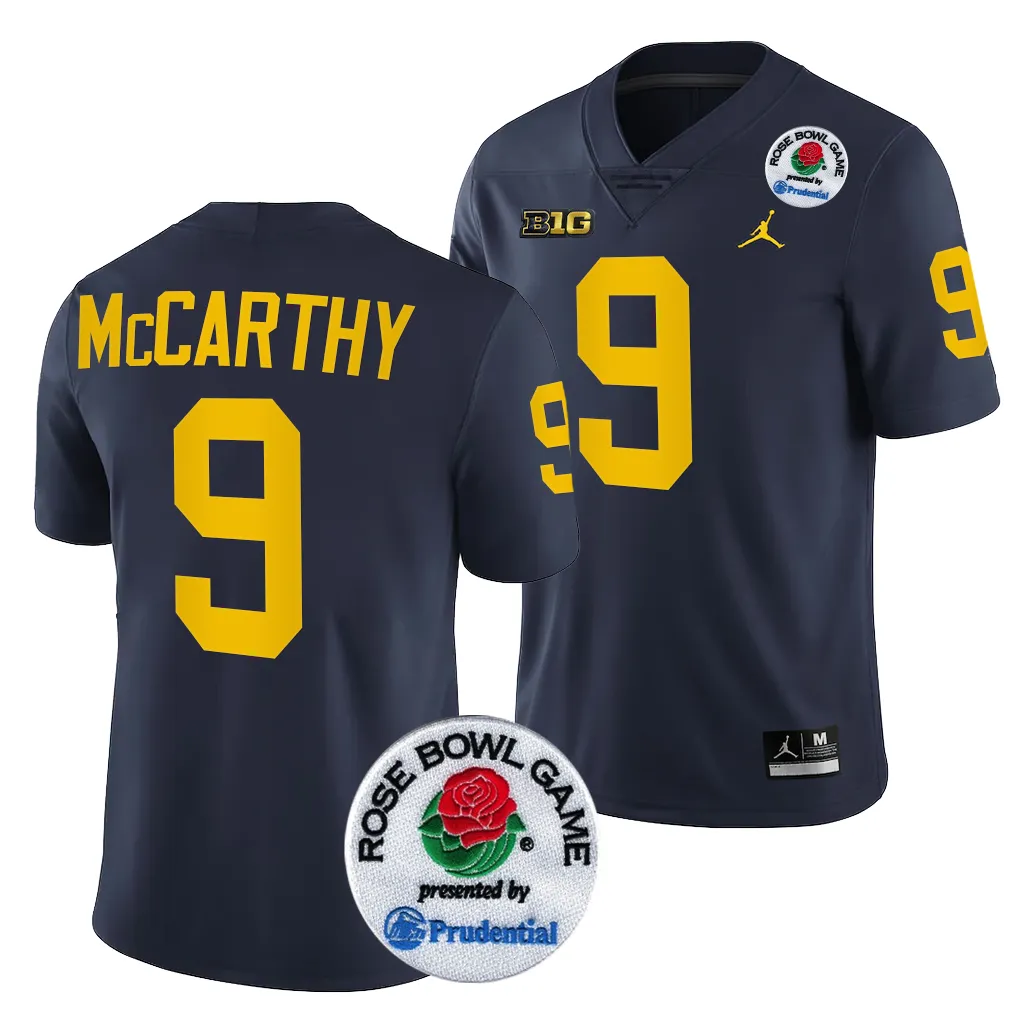 Michigan Wolverines Men's J.J. McCarthy #9 Navy 2024 Rose Bowl Playoff College Football Jersey 2415ROCK6