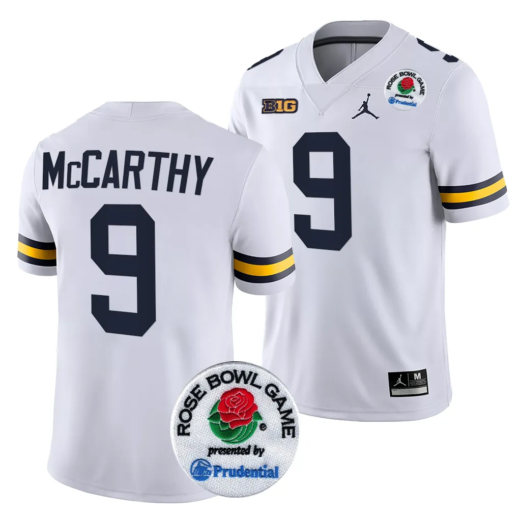 Michigan Wolverines Men's J.J. McCarthy #9 White 2024 Rose Bowl Playoff College Football Jersey 2415GKFU5