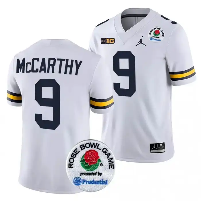 Michigan Wolverines Men's J.J. McCarthy #9 White 2024 Rose Bowl Playoff College Football Jersey 2415MVHZ6