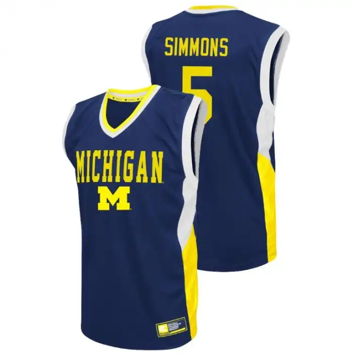 Michigan Wolverines Men's Jaaron Simmons #5 Fadeaway Blue College Basketball Jersey 2415XQZR3