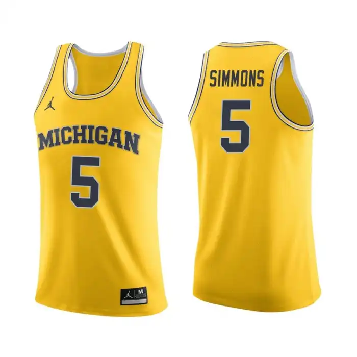 Michigan Wolverines Men's Jaaron Simmons #5 Maize College Basketball Jersey 2415ARKV7