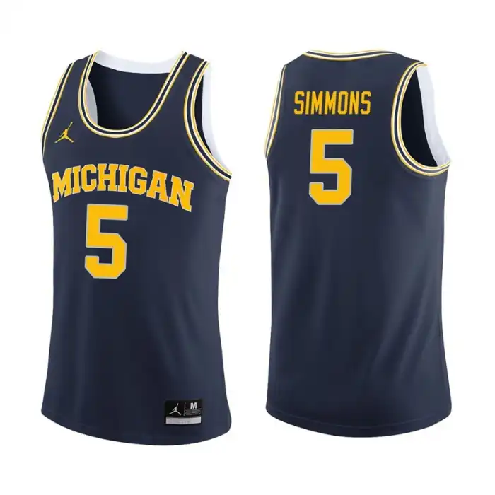 Michigan Wolverines Men's Jaaron Simmons #5 Navy College Basketball Jersey 2415KOIE7