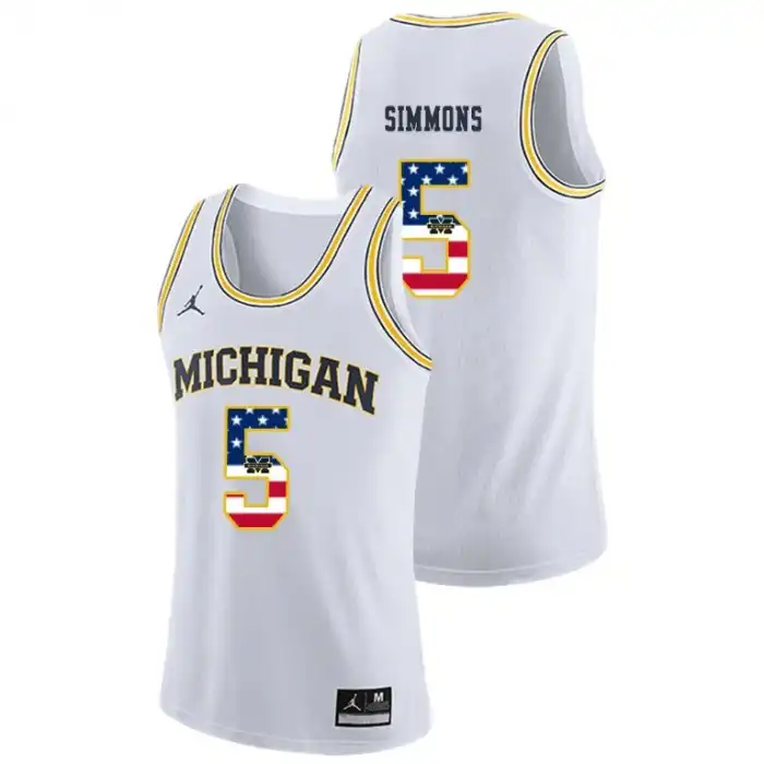 Michigan Wolverines Men's Jaaron Simmons #5 USA Flag White College Basketball Jersey 2415DSUZ6