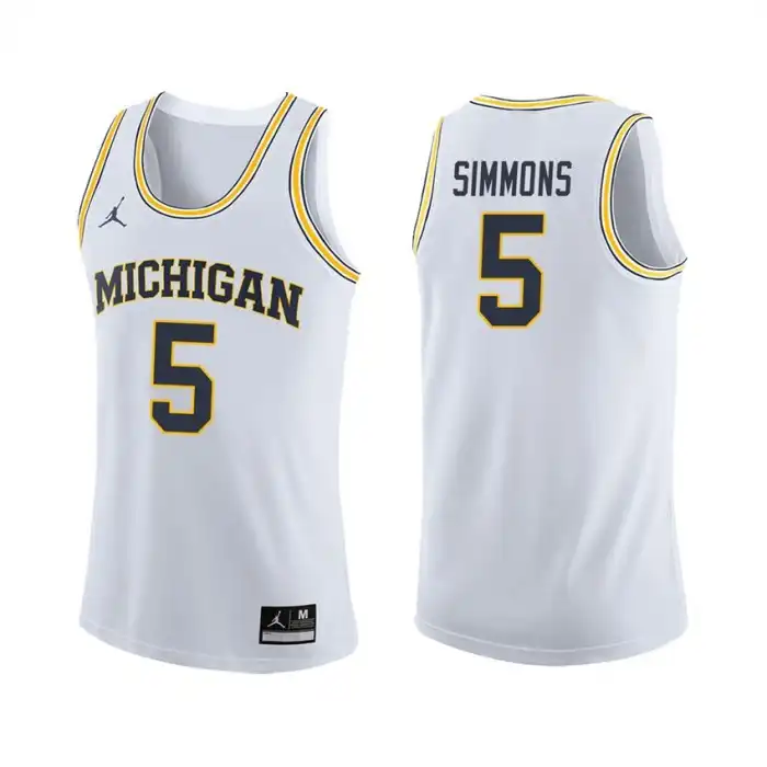 Michigan Wolverines Men's Jaaron Simmons #5 White College Basketball Jersey 2415QGXI2