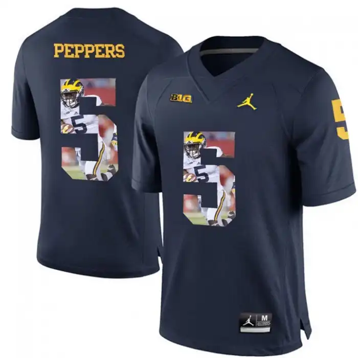 Michigan Wolverines Men's Jabrill Peppers #5 Blue Navy Premier Printing Player Portrait College Football Jersey 2415DFIZ7