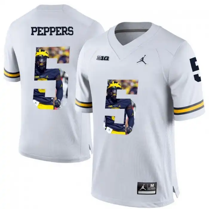 Michigan Wolverines Men's Jabrill Peppers #5 Printing Player Portrait White Premier College Football Jersey 2415NBEK1