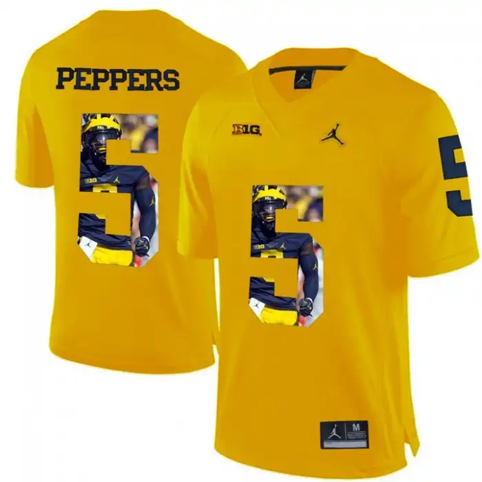 Michigan Wolverines Men's Jabrill Peppers #5 Printing Player Portrait Yellow Premier College Football Jersey 2415HOGT5