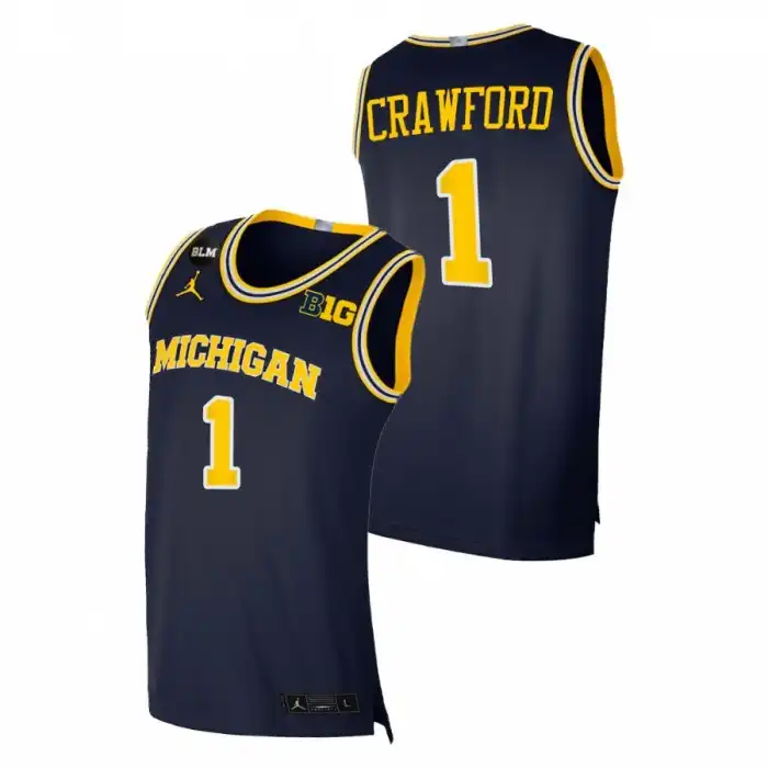 Michigan Wolverines Men's Jamal Crawford #1 Navy 2021 BLM Home Social Justice College Football Jersey 2415GHTP6