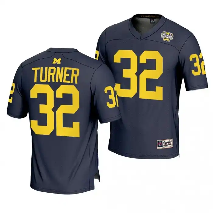 Michigan Wolverines Men's James Turner #32 Navy CFBPlayoff 2023 National Champions Lightweight Fashion College Football Jersey 2415SWCN5